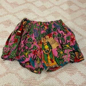 Frida Kahlo Pattern Shorts w/ Pockets - 100% Cotton (S)